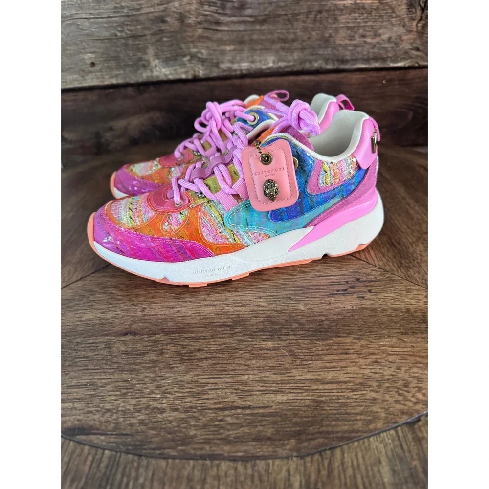 Kurt Geiger London Laney Eagle Multi Tweed Pink Iridescent Sneakers 38 EU 7.5 US